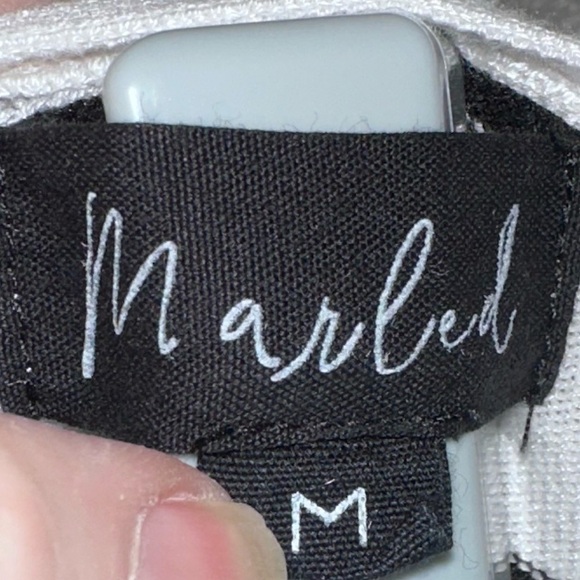 Marled by Reunited Black & White Striped Sweater Red Heart “Love” - Picture 2 of 6